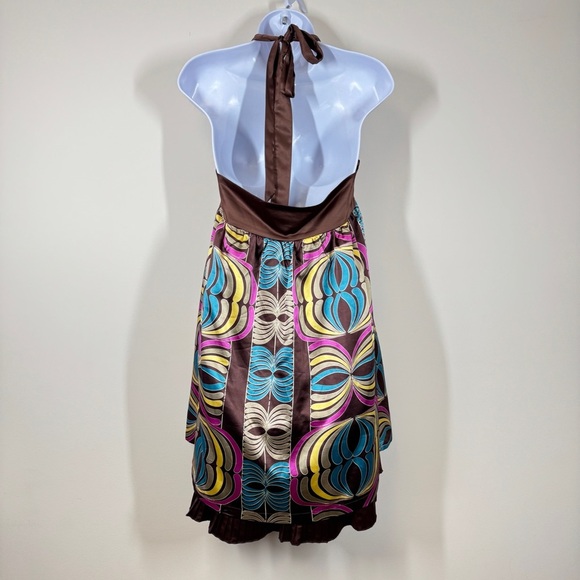 Vintage Kopa Women Y2K V-neck Tie-up Backless Brown Mini Dress Size Medium - Picture 9 of 13